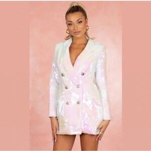 Elegant White Sequin Blazer Dress